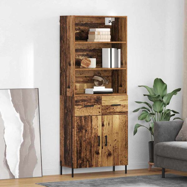 vidaXL Highboard z szufladą Stare drewno 69,5 x 32,5 x 180 cm