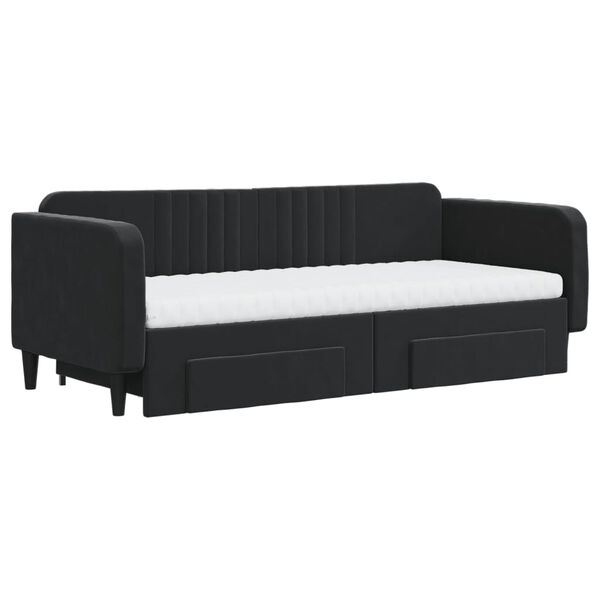 vidaXL Sofa rozsuwana z szufladami, czarna, 90x200 cm, aksamit