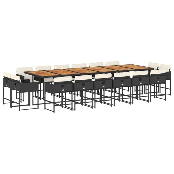 vidaXL 17-cz. zestaw mebli ogrodowych z poduszkami, czarny, rattan PE