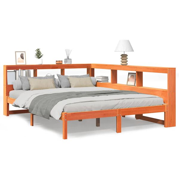 vidaXL Ł&oacute;żko z regałem, bez materaca, 160x200 cm, lite drewno sosnowe