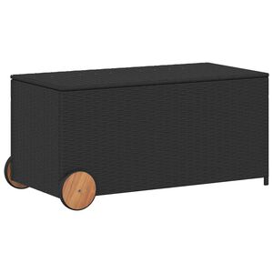 vidaXL Skrzynia ogrodowa z k&oacute;łkami, czarna, 190 L, polirattan