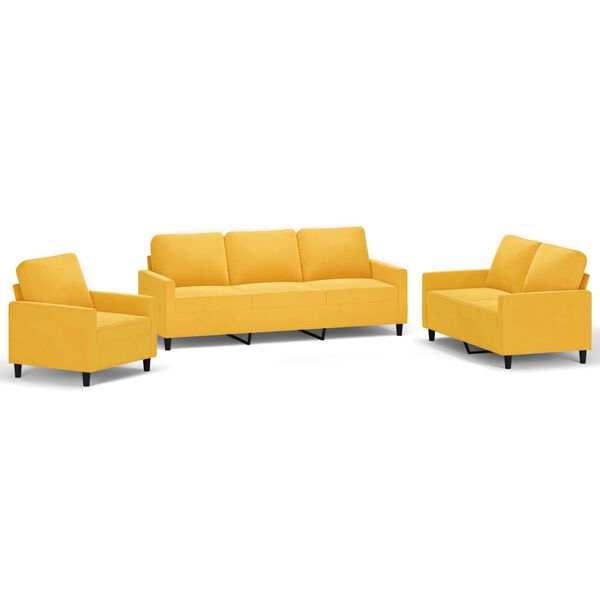 vidaXL 3-częściowy komplet wypoczynkowy, obity aksamitem, ż&oacute;łty