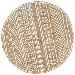 vidaXL Ręcznie wykonany dywanik, juta, biały nadruk, 150 cm