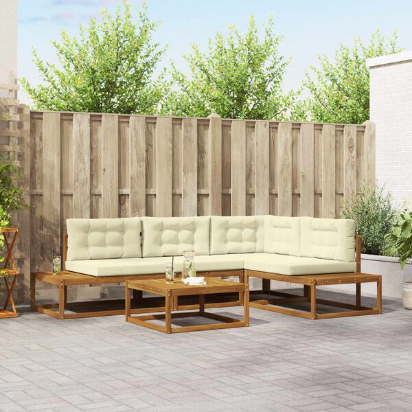 vidaXL Zestaw sof na zewnątrz 5 Sztuka Naturalny i Kremowy