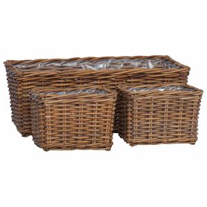 vidaXL Kosz na rośliny z przechowywaniem 3 pcs Brązowy Rattan Kubu