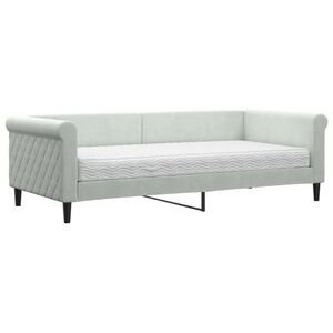 vidaXL Sofa z materacem do spania, jasnoszara, 90x200 cm, aksamit