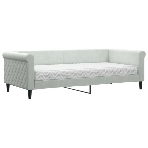 vidaXL Sofa z materacem do spania, jasnoszara, 90x200 cm, aksamit