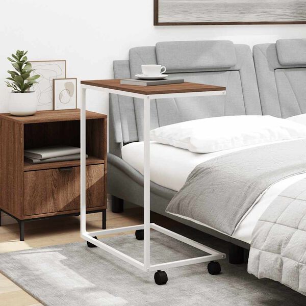 vidaXL Stolik boczny na k&oacute;łkach, biały, 55x35x70 cm