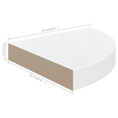 vidaXL Narożne półki ścienne, 4 szt., połysk, białe, 25x25x3,8 cm, MDF