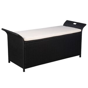vidaXL Ławka do przechowywania z poduszką, 138 cm, polirattan, czarna