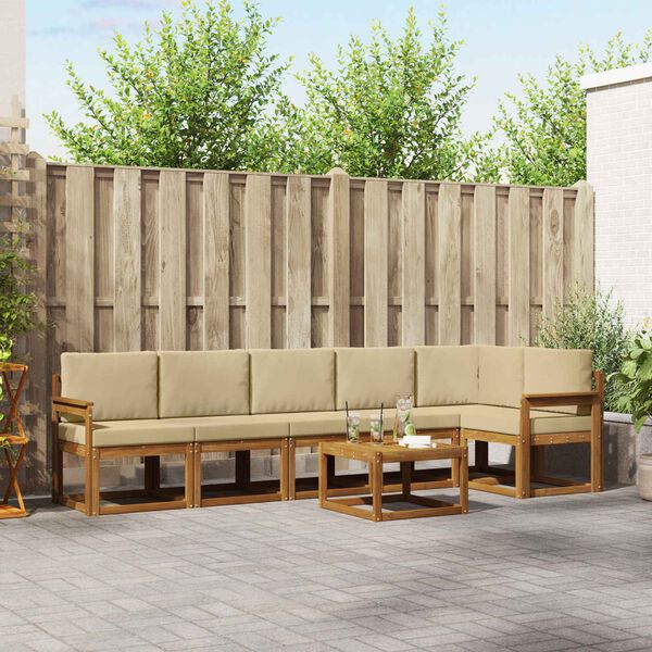 vidaXL Zestaw sof na zewnątrz z poduszką 7 pcs Naturalny i Beżowy