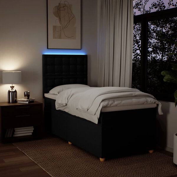 vidaXL Ł&oacute;żko kontynentalne z materacem, czarne, tkanina, 90x200 cm