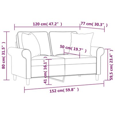 vidaXL 2-osobowa sofa z poduszkami, ciemnoszara, 120 cm, tkanina