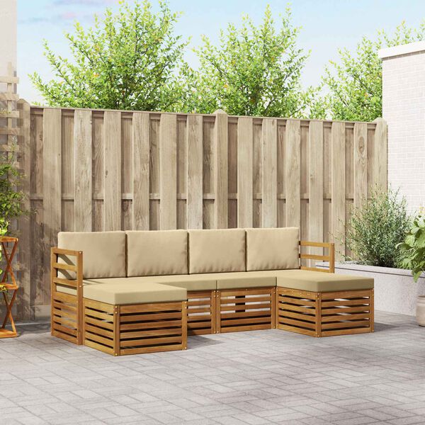 vidaXL Zestawy sof 6 pcs Naturalny i Beżowy Lite Drewno Akacji