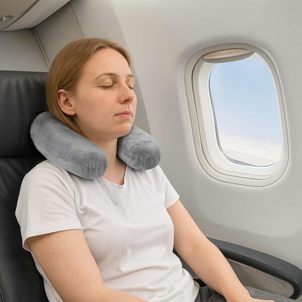vidaXL Poduszka podr&oacute;żna na szyję Szary 27 x 27 x 8,5 cm Aksamit