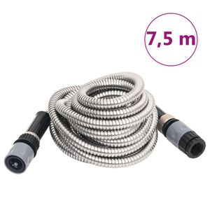 vidaXL Wąż ogrodowy z dyszą zraszającą, srebrny, 0,6", 7,5 m, stal