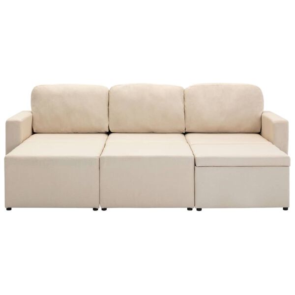 vidaXL 3-osobowa, rozkładana sofa modułowa, kremowa, tkanina