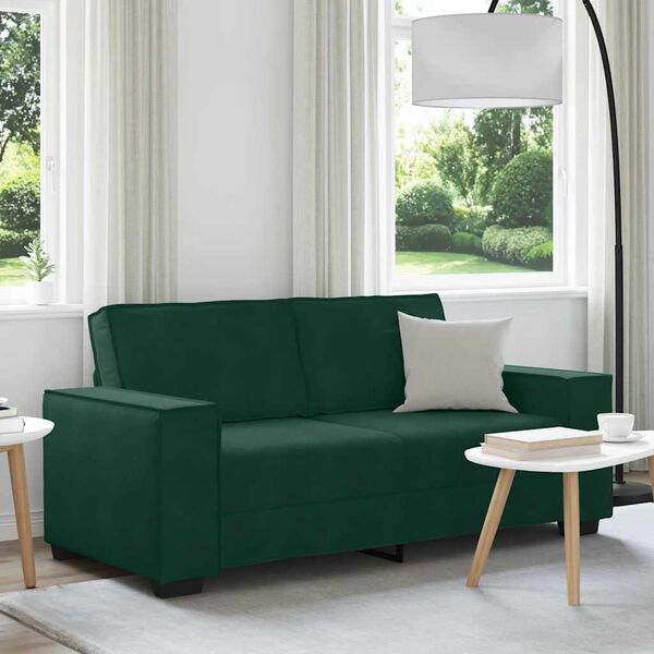 vidaXL Sofa 2-osobowa, ciemnozielona, 180x78x84 cm, tapicerowana aksamitem