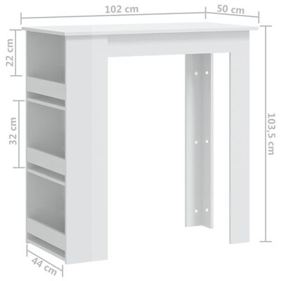 vidaXL Stolik barowy z półkami, wysoki połysk, biały, 102x50x103,5 cm