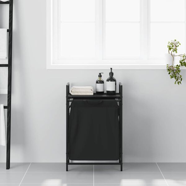 vidaXL Kosz na pranie 1 komora z półką, czarny dąb