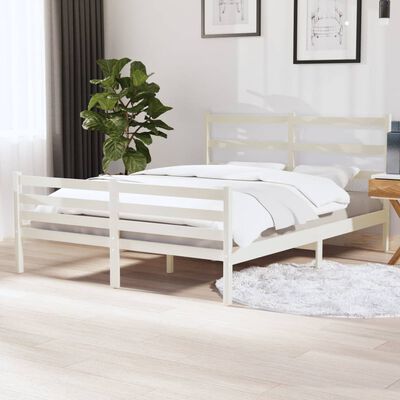 vidaXL Rama łóżka, lite drewno sosnowe, 140x190 cm, biała