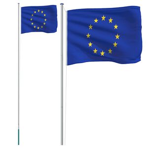 vidaXL Flaga Unii Europejskiej z masztem, 6,08 m, aluminium