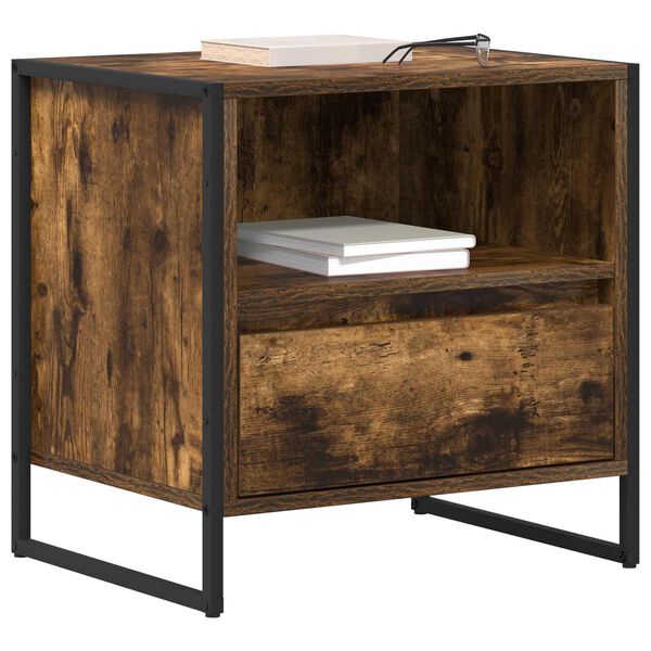 vidaXL Stolik nocny z szufladą Dąb dymny 50 x 39,5 x 50 cm