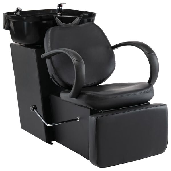vidaXL Myjnia fryzjerska, fotel z umywalką, czarna, sztuczna sk&oacute;ra
