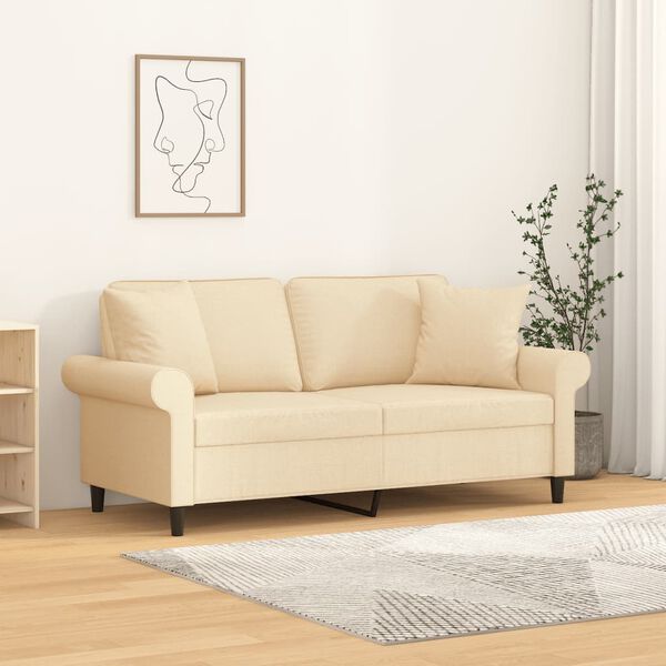 vidaXL 2-osobowa sofa wypoczynkowa z poduszkami, kremowa, 140 cm