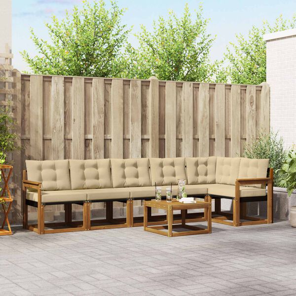 vidaXL Zestaw sof na zewnątrz z poduszką 7 pcs Naturalny i Beżowy