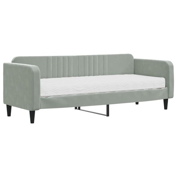 vidaXL Sofa z materacem do spania, jasnoszara, 80x200 cm, aksamit