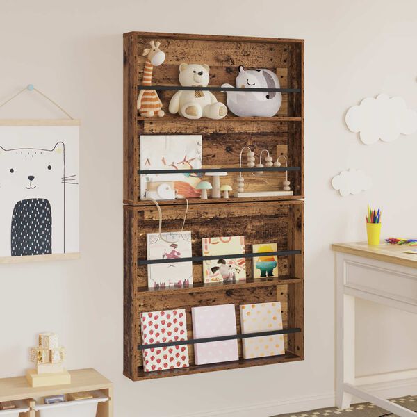 vidaXL Regał na gazety z p&oacute;łką 2 pcs Stare drewno 80 x 12 x 70 cm