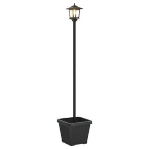 vidaXL Lampka solarna z donicą with LED Bulb Czarny 32 x 32 x 158 cm