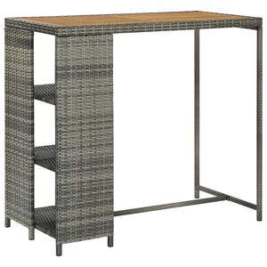 vidaXL Stolik barowy z p&oacute;łką, szary, 120x60x110 cm, polirattan