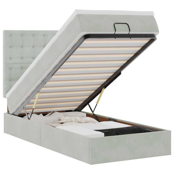 vidaXL Rama ł&oacute;żka otomana z materacami, szara, 90x190 cm, aksamit