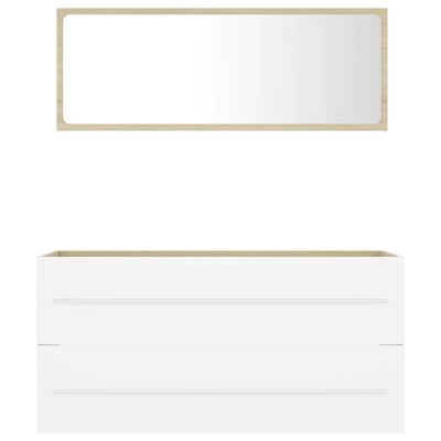 vidaXL 2-częściowy zestaw mebli łazienkowych, biel i dąb sonoma, płyta