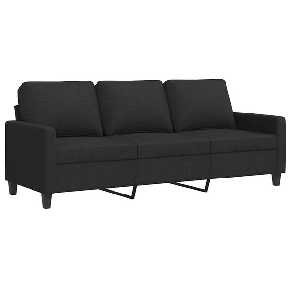 vidaXL Sofa 3-osobowa, czarna, 180 cm, tapicerowana tkaniną