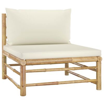 vidaXL Ogrodowa sofa środkowa, śmietankowe poduszki, bambus