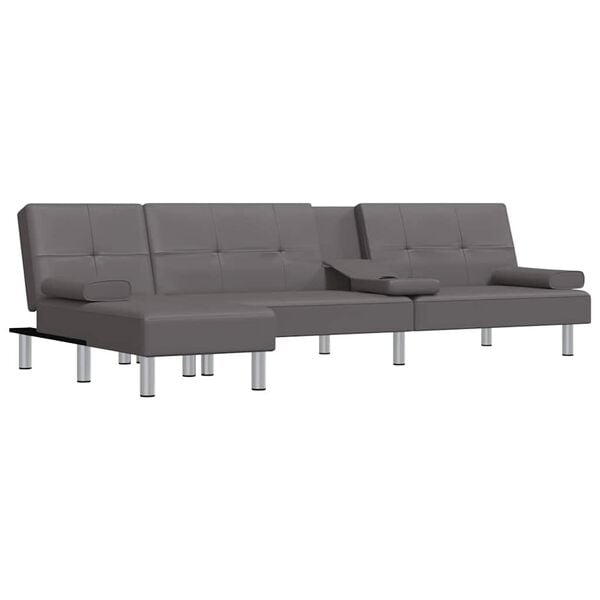 vidaXL Sofa rozkładana L, szara, 255x140x70, sztuczna sk&oacute;ra