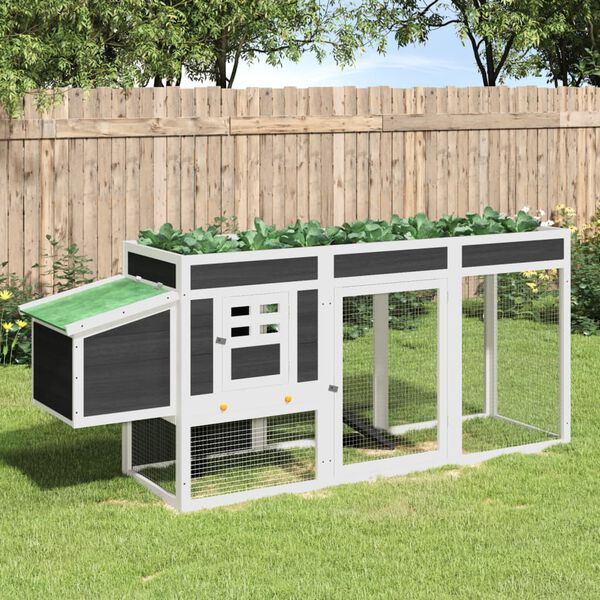 vidaXL Kurnik, szary, 204x50x84 cm, lite drewno sosnowe