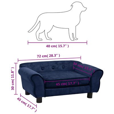 vidaXL Sofa dla psa, niebieska, 72x45x30 cm, pluszowa