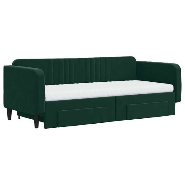 vidaXL Sofa rozsuwana z szufladami, ciemnozielona, 90x200 cm, aksamit