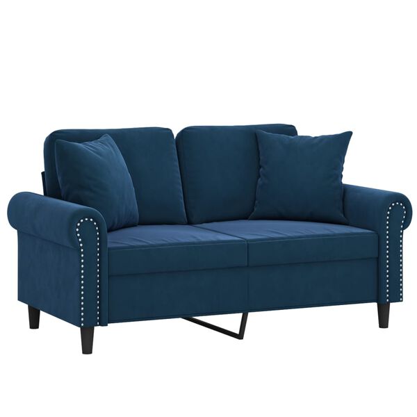 vidaXL 2-osobowa sofa z poduszkami, niebieska, 120 cm, aksamit
