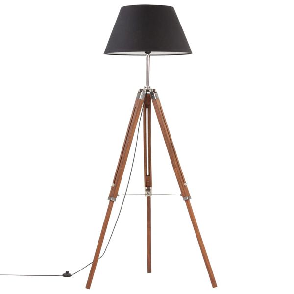vidaXL Lampa podłogowa na trójnogu, brązowo-czarna, tek, 141 cm