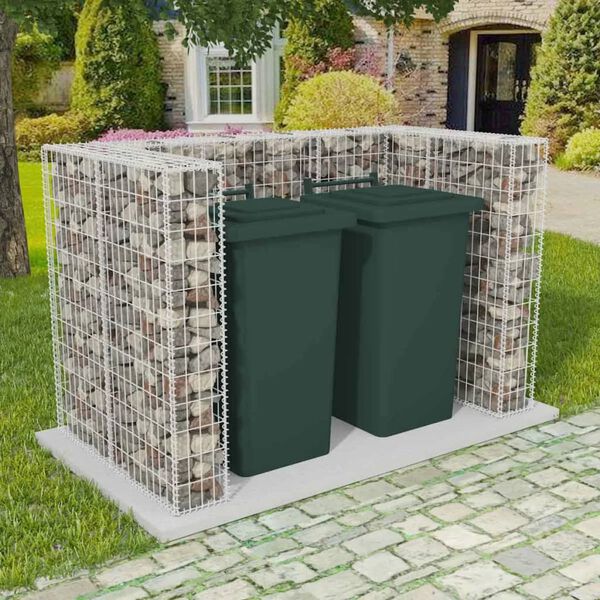 vidaXL Gabion osłonowy na 2 kosze na śmieci, stalowy, 180x100x120 cm