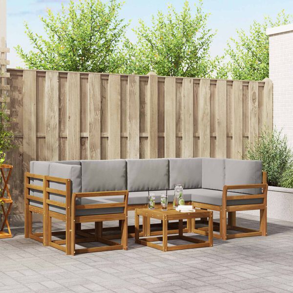 vidaXL Zestaw sof na zewnątrz z poduszką 7 pcs Naturalny i Jasny Szary