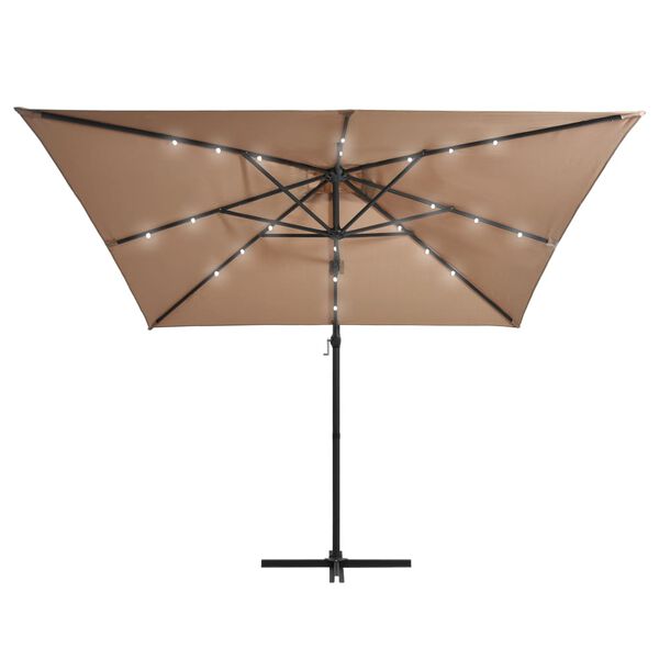 vidaXL Parasol wiszący z LED i stalowym słupkiem, 250x250 cm, taupe