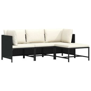vidaXL 4-częściowa sofa ogrodowa, poduszki, rattan PE, czarna