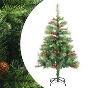 vidaXL Sztuczna choinka na zawiasach, z szyszkami i jagodami, 150 cm