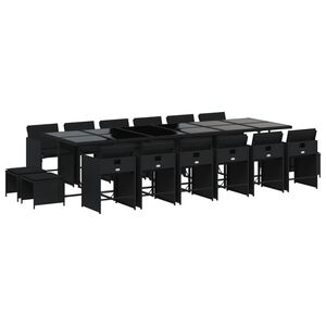 vidaXL 17-cz. zestaw mebli ogrodowych z poduszkami, czarny, rattan PE